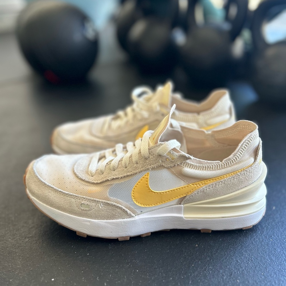 Nike Waffle One Cream Sneakers with Yellow Highlights